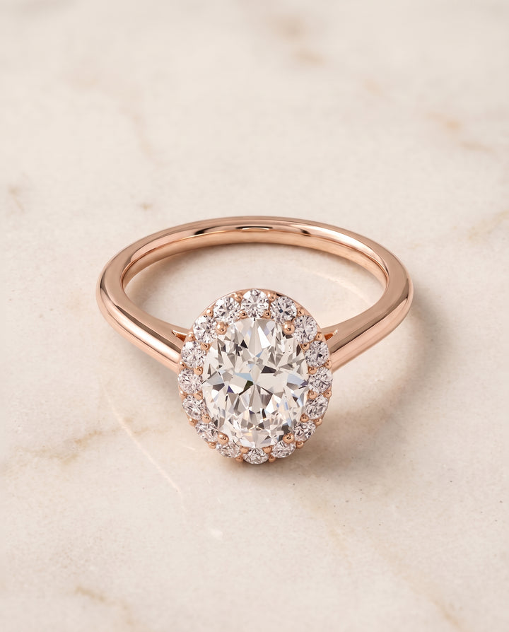 The Etta Classic Shared Prong Halo Oval Engagement Ring Setting in 14K Rose Gold