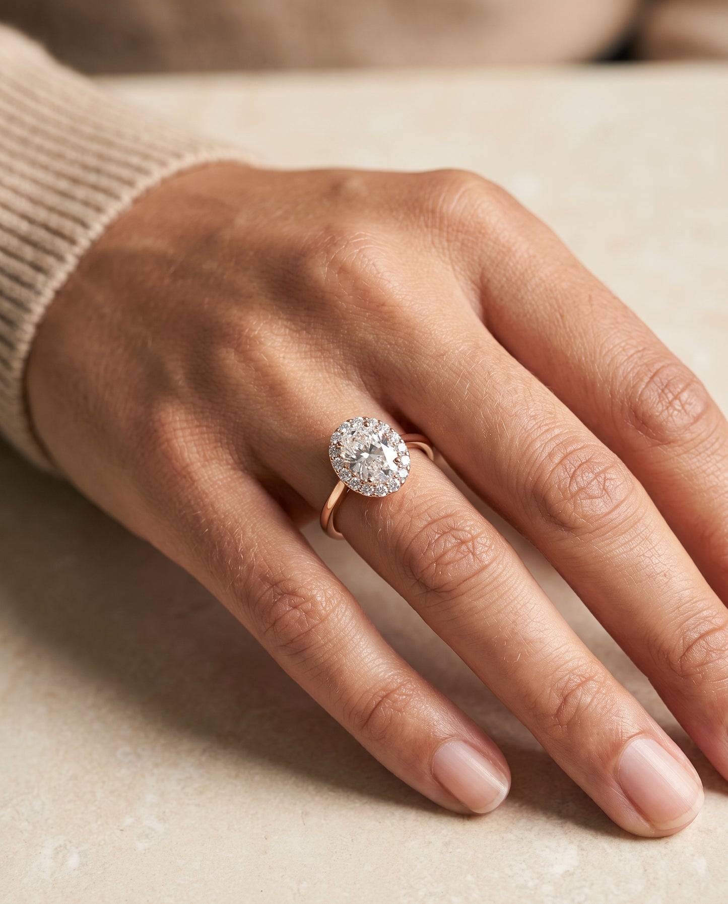 The Etta Classic Shared Prong Halo Oval Engagement Ring Setting in 14K Rose Gold