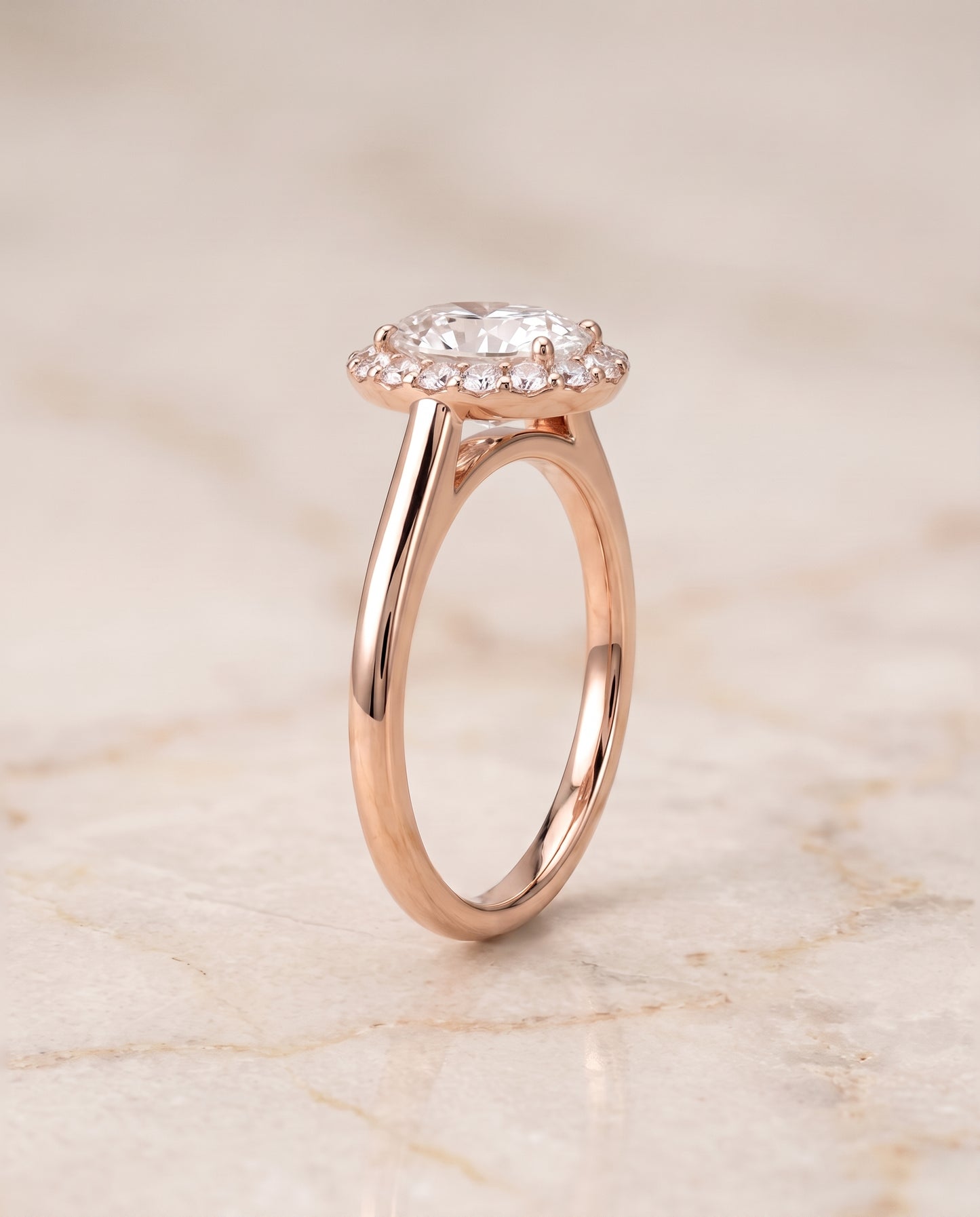 The Etta Classic Shared Prong Halo Oval Engagement Ring Setting in 14K Rose Gold