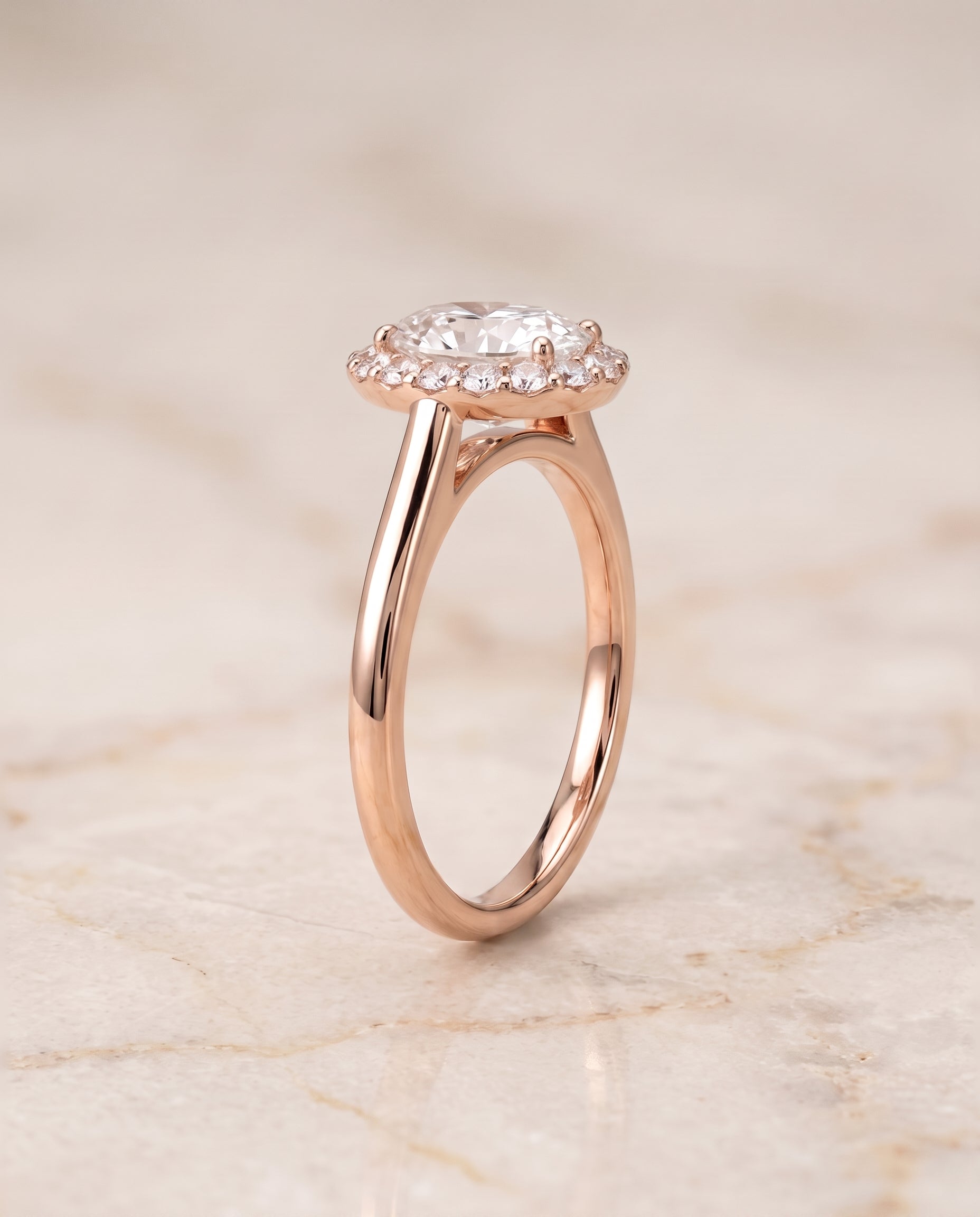 The Etta Classic Shared Prong Halo Oval Engagement Ring Setting in 14K Rose Gold