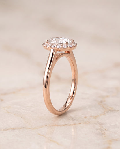 The Etta Classic Shared Prong Halo Oval Engagement Ring Setting in 14K Rose Gold