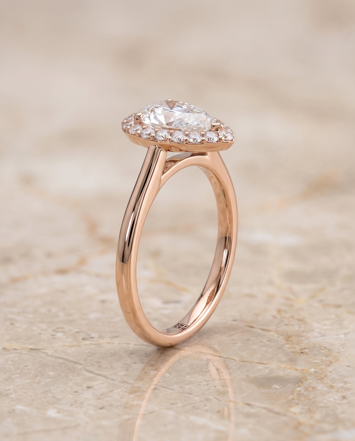 The Etta Classic Shared Prong Halo Pear Engagement Ring Setting in 14K Rose Gold