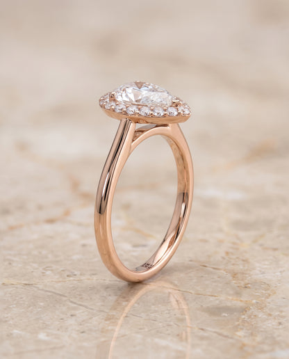 The Etta Classic Shared Prong Halo Pear Engagement Ring Setting in 14K Rose Gold