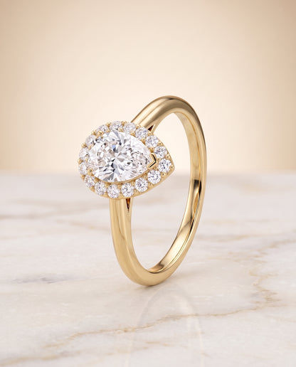 The Etta Classic Shared Prong Halo Pear Engagement Ring Setting in 18K Yellow Gold
