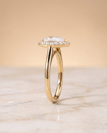 The Etta Classic Shared Prong Halo Pear Engagement Ring Setting in 18K Yellow Gold