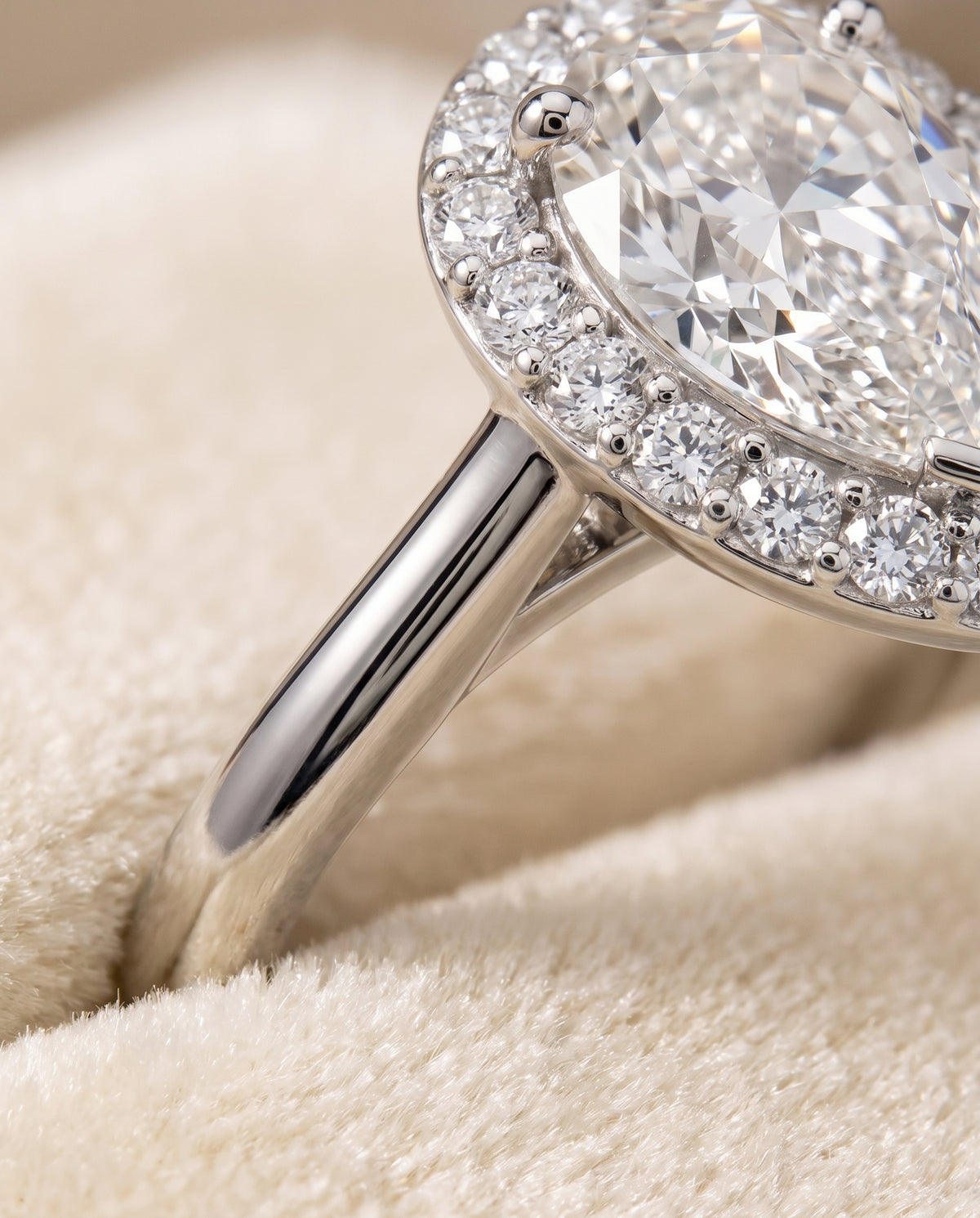 The Etta Classic Shared Prong Halo Pear Engagement Ring Setting in 18K White Gold