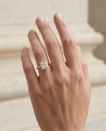 The Etta Classic Shared Prong Halo Princess Cut Engagement Ring Setting in 18K Yellow Gold
