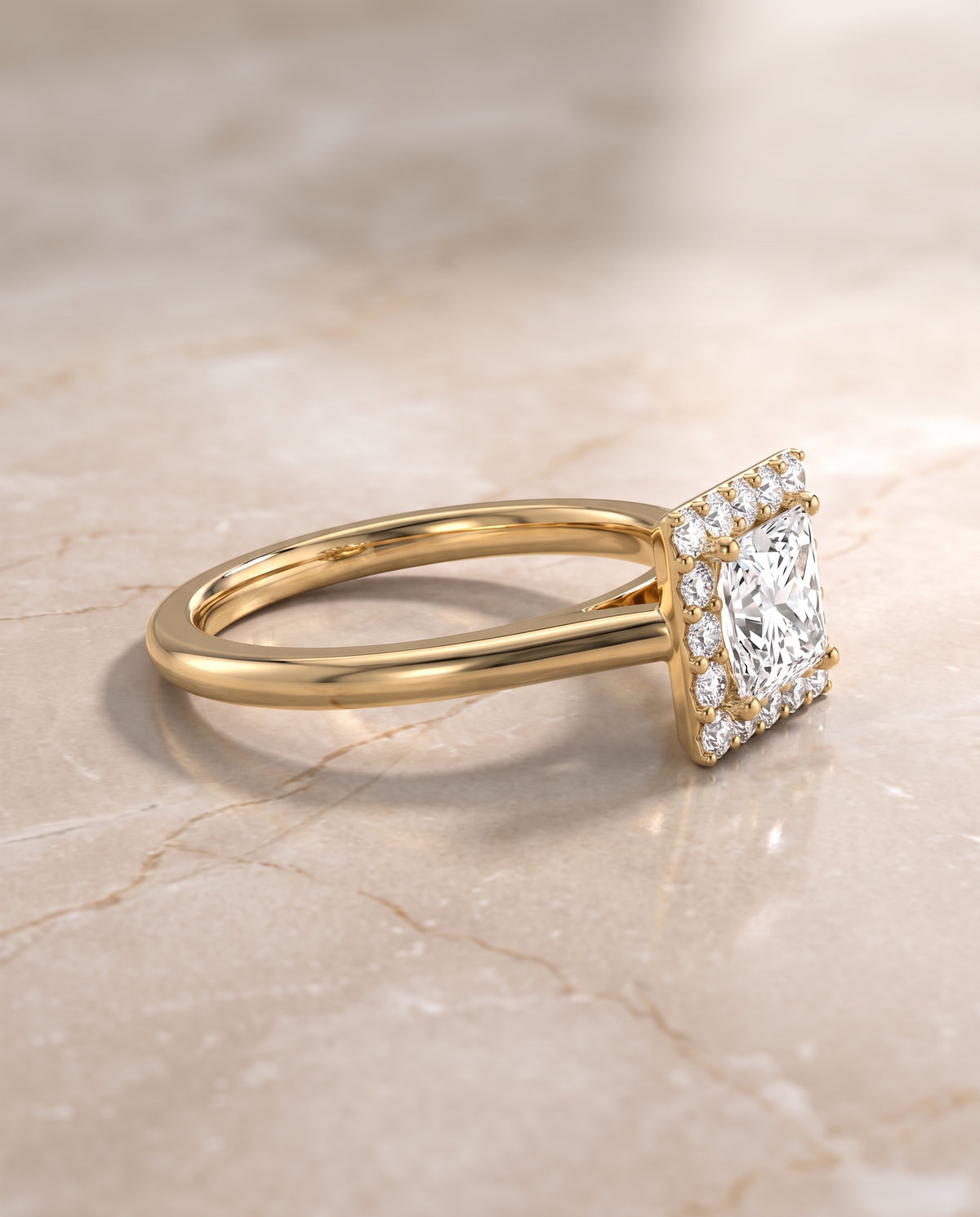 The Etta Classic Shared Prong Halo Princess Cut Engagement Ring Setting in 18K Yellow Gold
