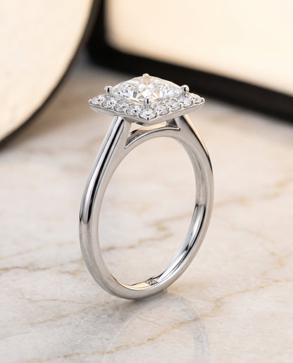 The Etta Classic Shared Prong Halo Princess Cut Engagement Ring Setting in 18K White Gold