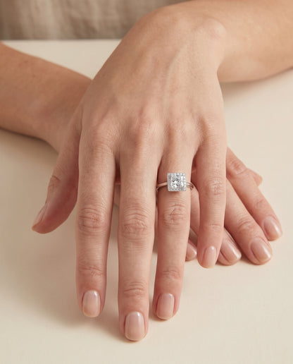 The Etta Classic Shared Prong Halo Princess Cut Engagement Ring Setting in 18K White Gold