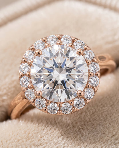 The Etta Classic Shared Prong Halo Round Engagement Ring Setting in 14K Rose Gold