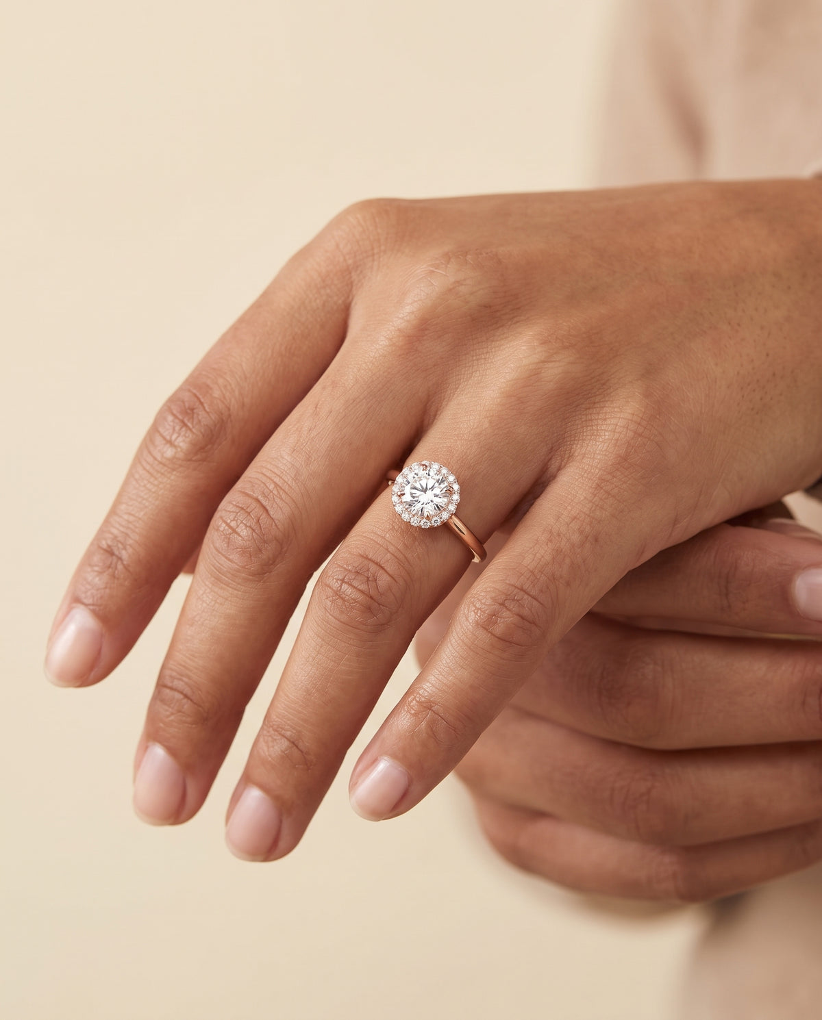 The Etta Classic Shared Prong Halo Round Engagement Ring Setting in 14K Rose Gold