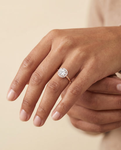 The Etta Classic Shared Prong Halo Round Engagement Ring Setting in 14K Rose Gold