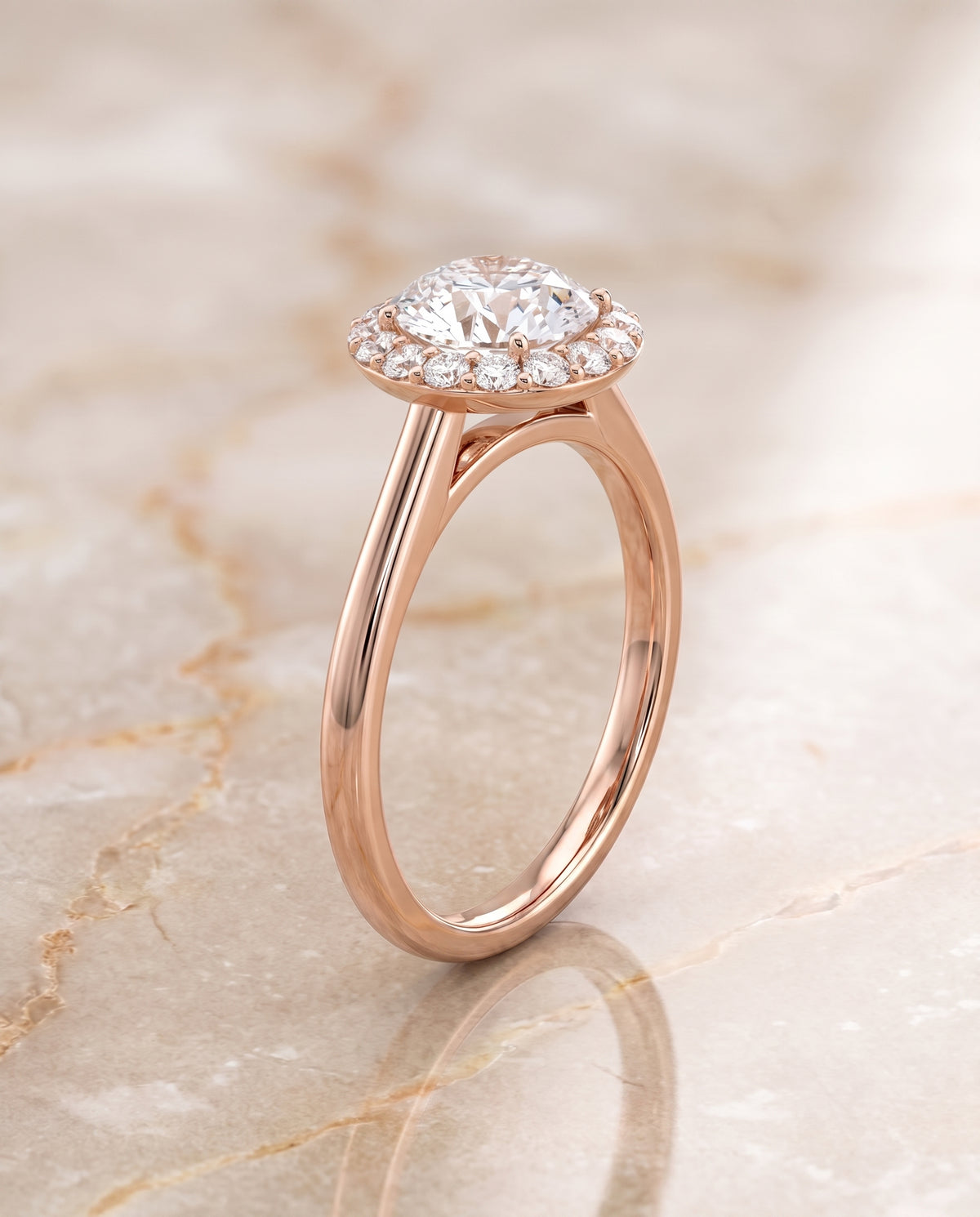 The Etta Classic Shared Prong Halo Round Engagement Ring Setting in 14K Rose Gold