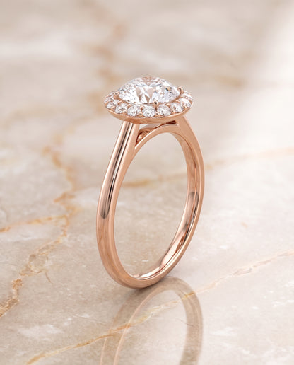 The Etta Classic Shared Prong Halo Round Engagement Ring Setting in 14K Rose Gold