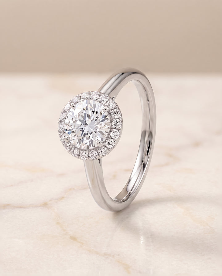 The Etta Classic Shared Prong Halo Round Engagement Ring Setting in Platinum