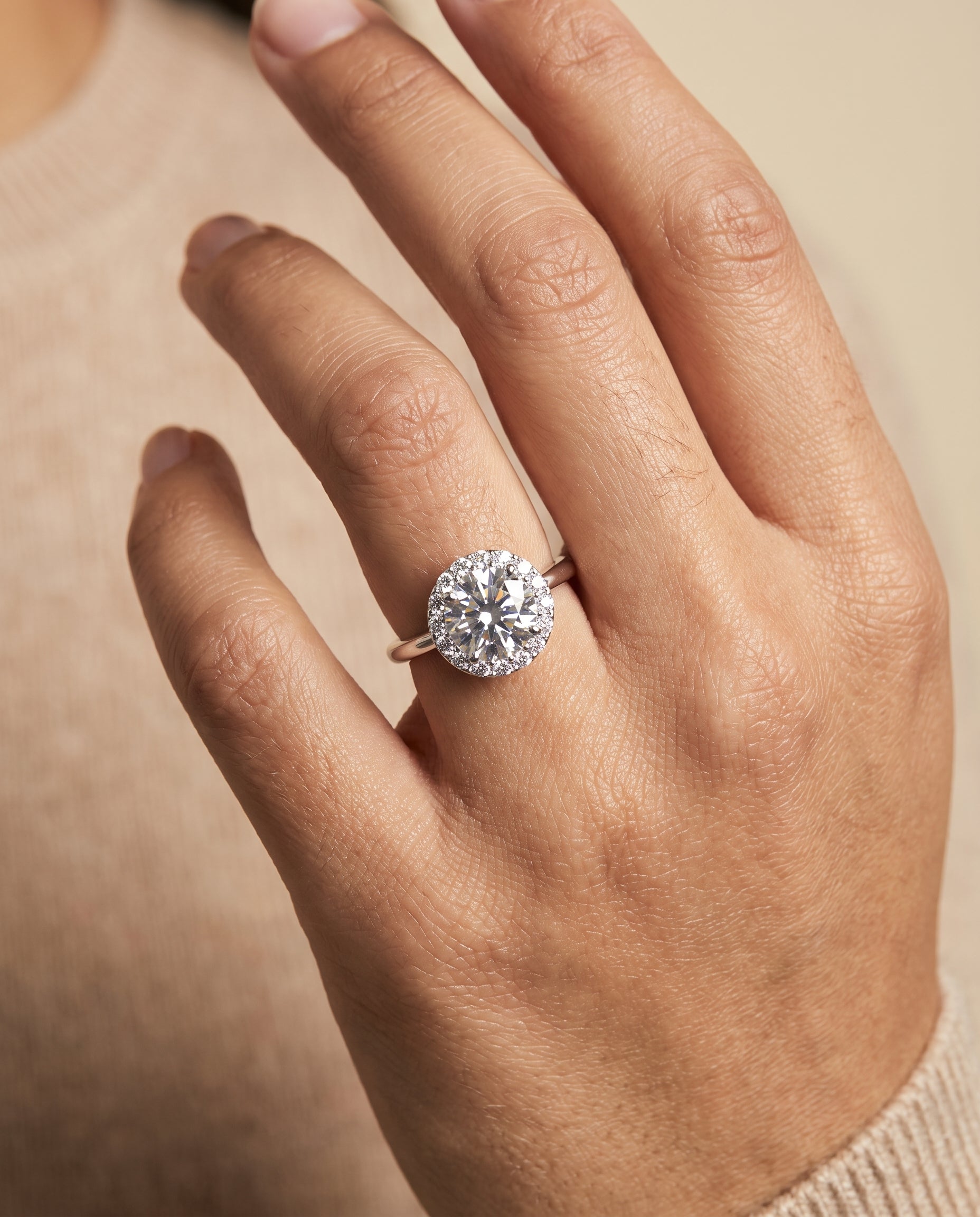 The Etta engagement ring setting in Platinum, classic shared prong halo design | RockHer