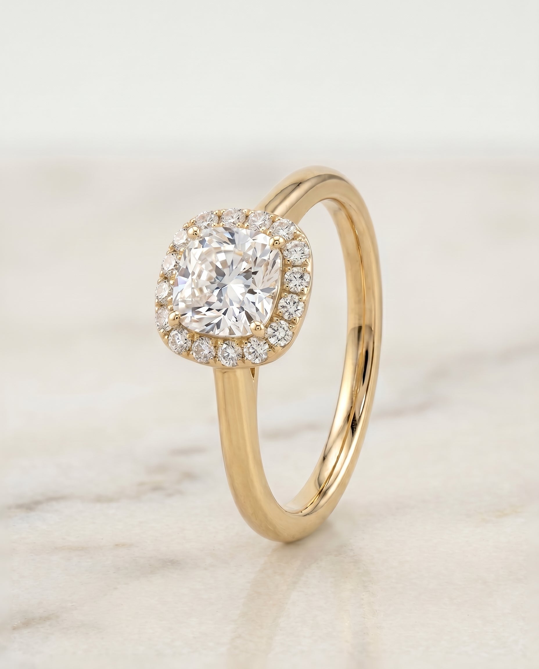 The Etta setting for cushion diamonds, made to order in 18K Yellow Gold | RockHer