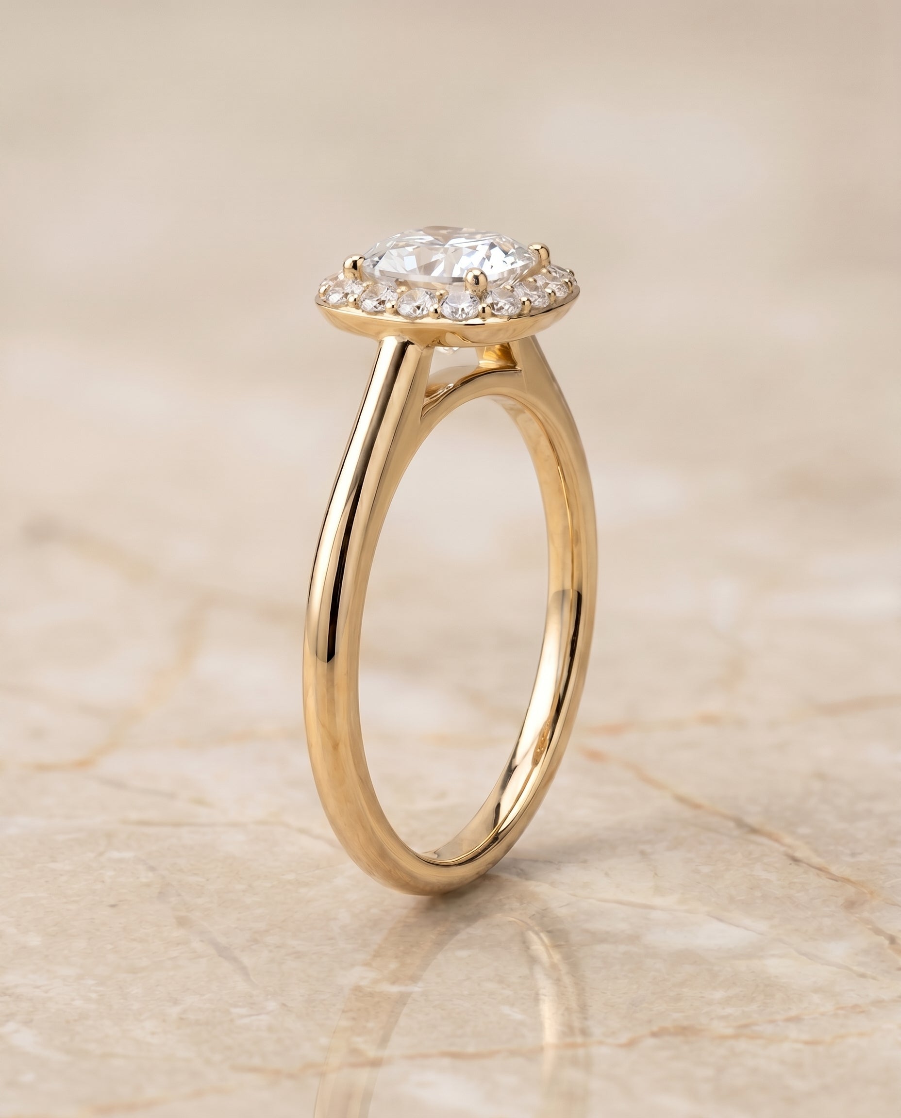 Classic Shared Prong Halo Cut styling on The Etta cushion engagement ring setting | RockHer