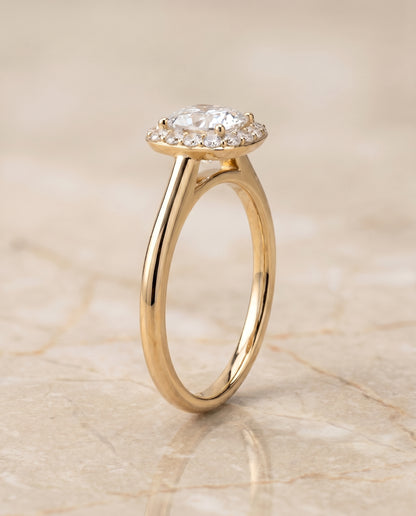 The Etta Classic Shared Prong Halo Cushion Cut Engagement Ring Setting in 18K Yellow Gold