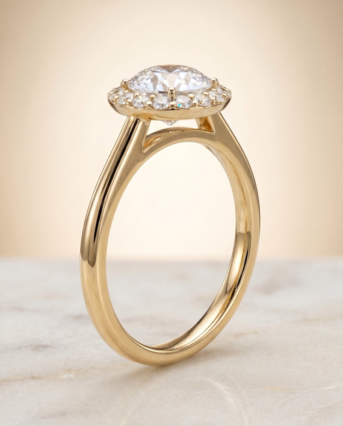 Etta Select Halo Round Lab Diamond Engagement Ring in 18K Yellow Gold, front view | RockHer