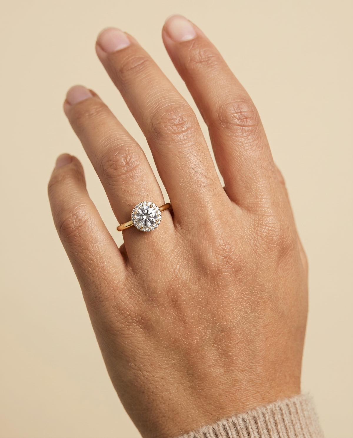 The Etta engagement ring setting in 18K Yellow Gold, classic shared prong halo design | RockHer