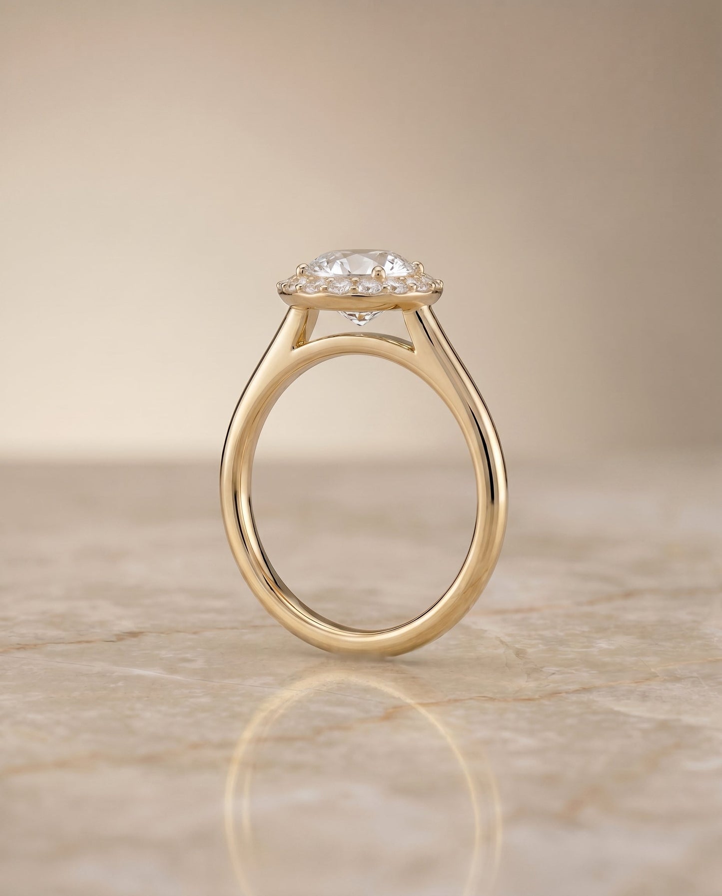 Etta Select Halo Round Lab Diamond Engagement Ring in 18K Yellow Gold, side view | RockHer