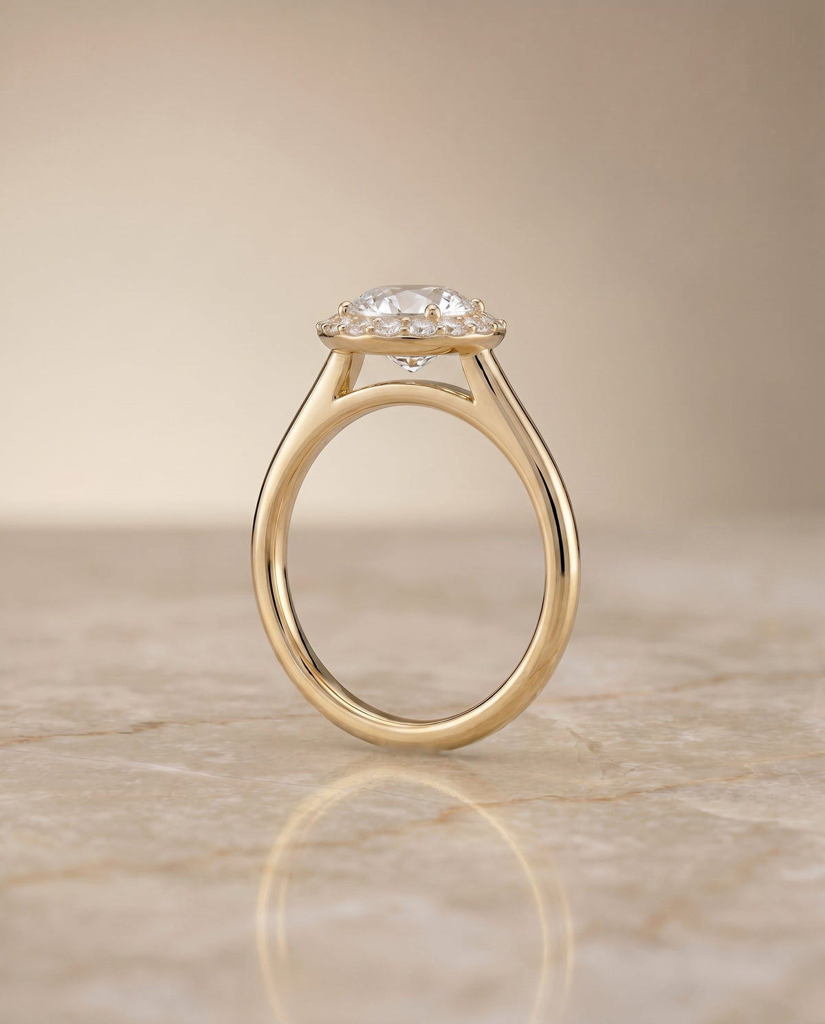 Etta Select Halo Round Lab Diamond Engagement Ring in 18K Yellow Gold, side view | RockHer