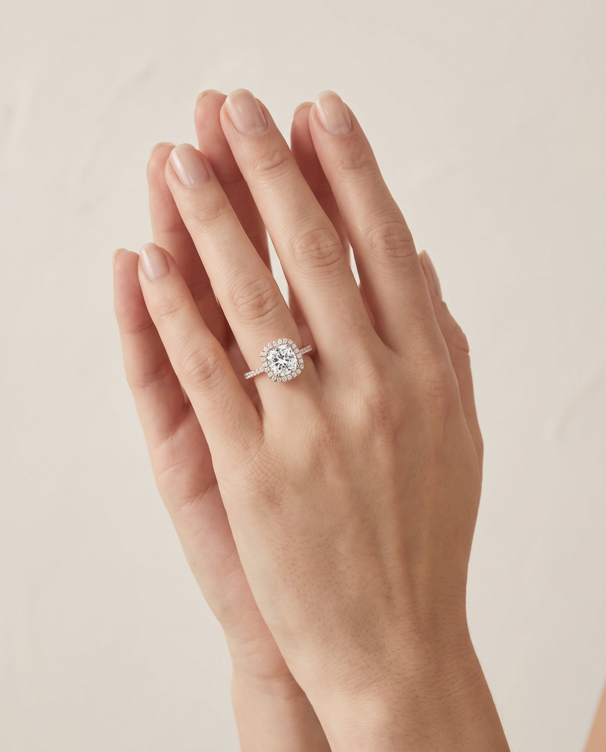 The Everly Classic Shared Prong Halo Cushion Cut Engagement Ring Setting in 14K Rose Gold