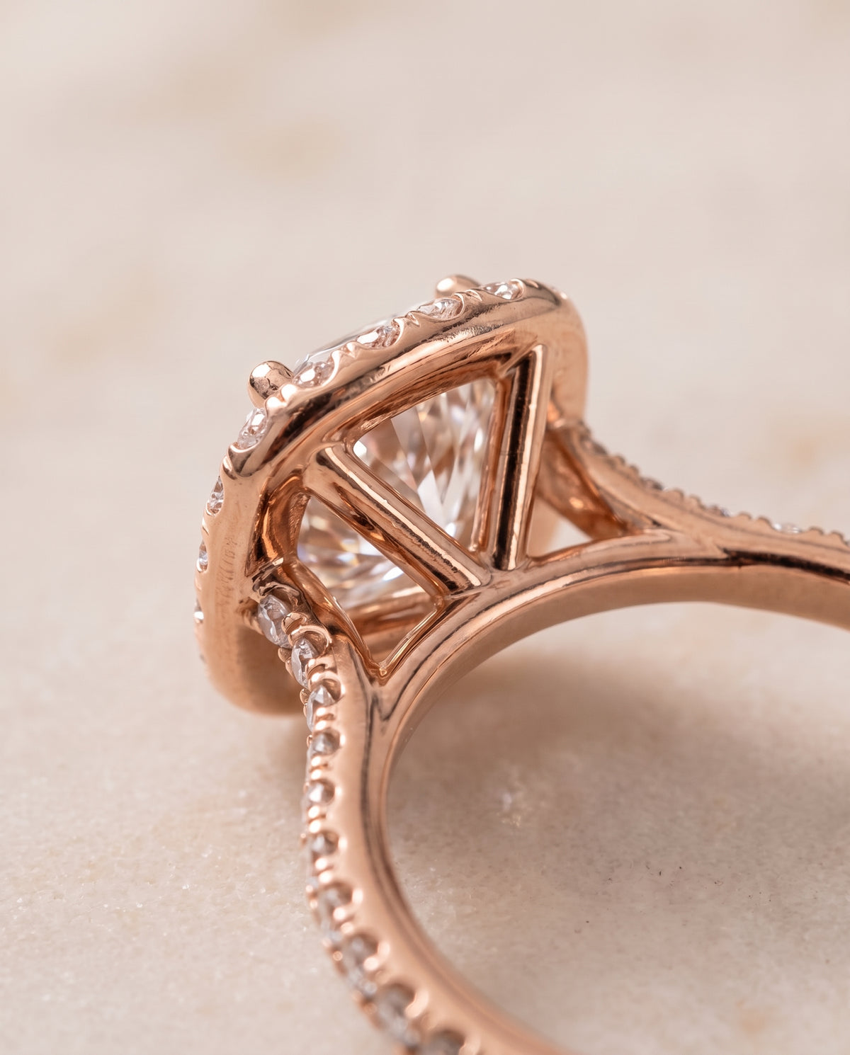 The Everly Classic Shared Prong Halo Cushion Cut Engagement Ring Setting in 14K Rose Gold