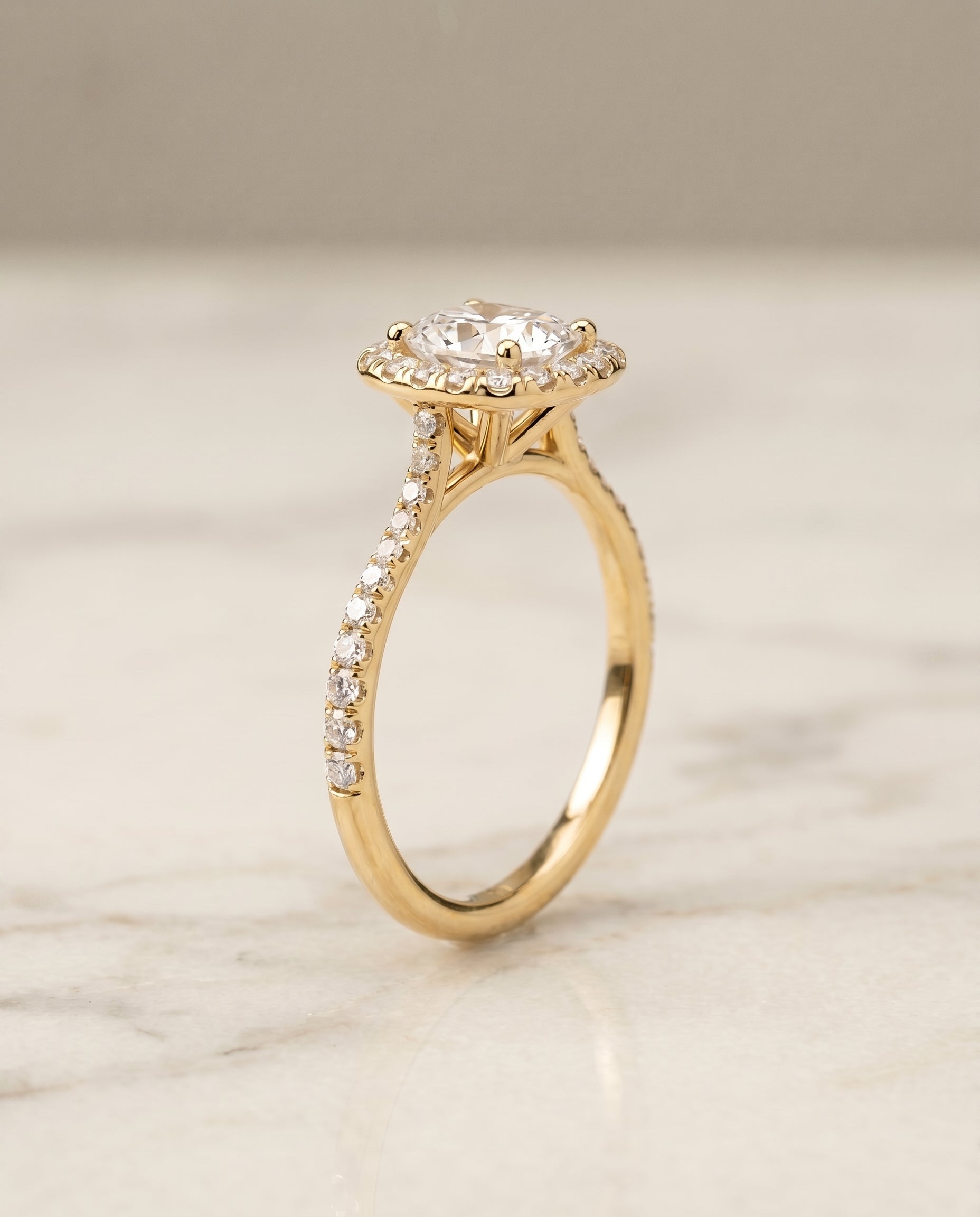 Classic Shared Prong Halo Cut styling on The Everly cushion engagement ring setting | RockHer