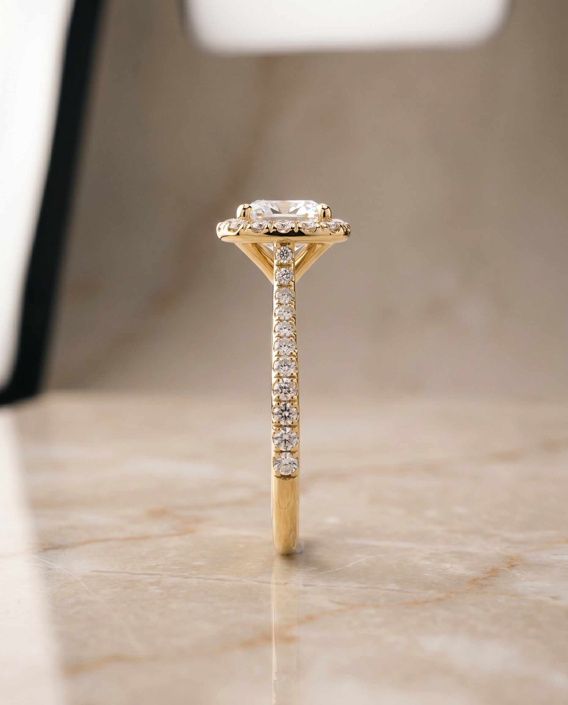 The Everly setting for cushion diamonds, made to order in 18K Yellow Gold | RockHer