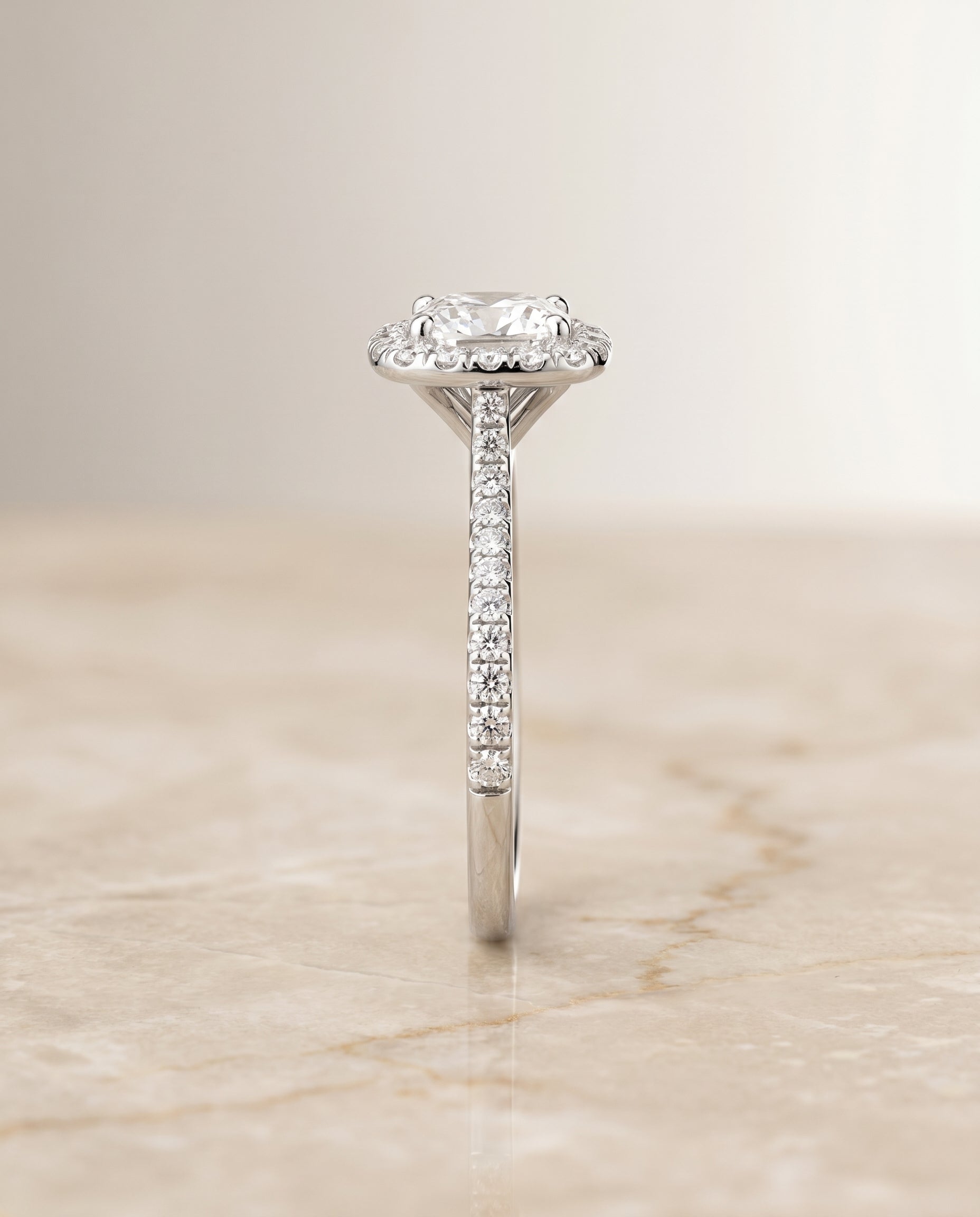 The Everly setting for cushion diamonds, made to order in Platinum | RockHer