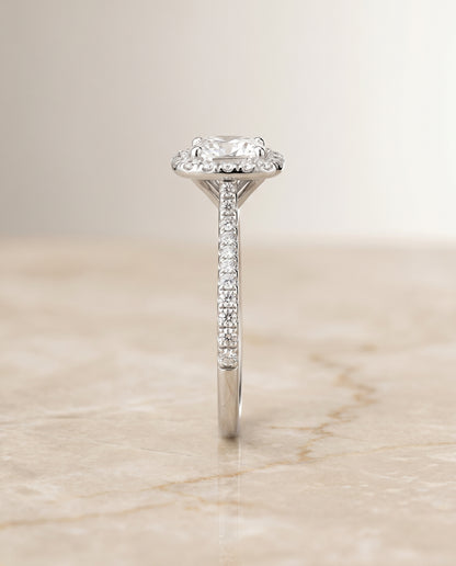 The Everly Classic Shared Prong Halo Cushion Cut Engagement Ring Setting in Platinum