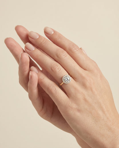 The Faith Floral Prong Halo Round Engagement Ring Setting in 18K Yellow Gold