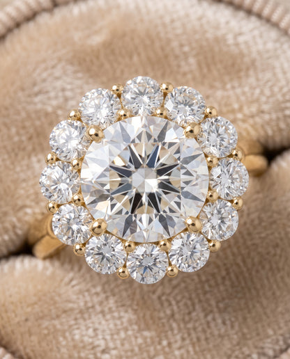 The Faith Floral Prong Halo Round Engagement Ring Setting in 18K Yellow Gold