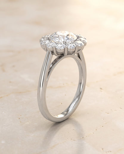 The Faith Floral Prong Halo Round Engagement Ring Setting in Platinum