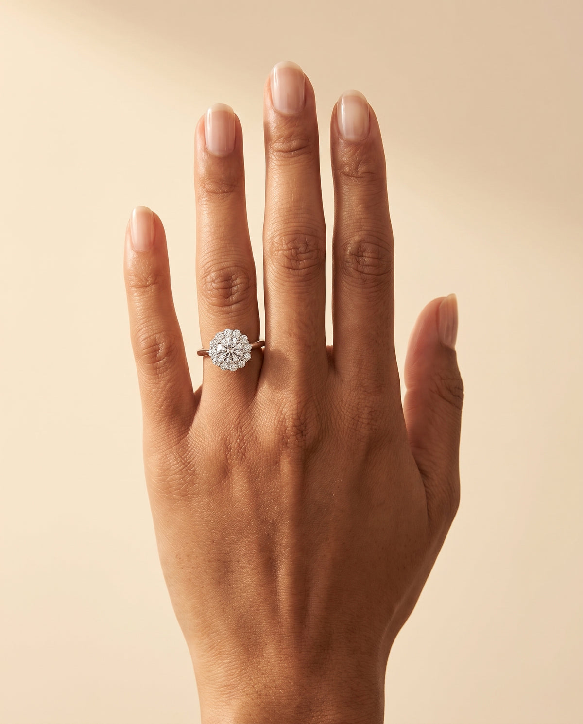 The Faith Floral Prong Halo Round Engagement Ring Setting in Platinum