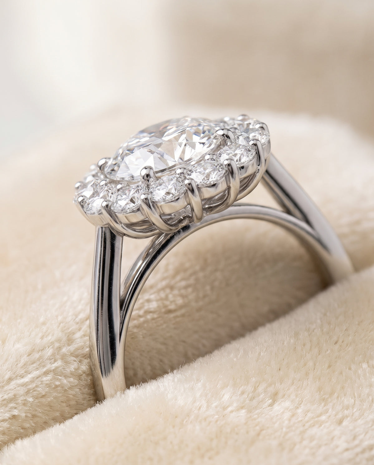 The Faith Floral Prong Halo Round Engagement Ring Setting in Platinum