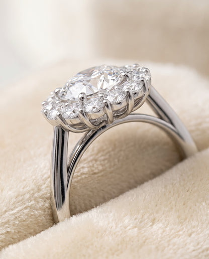 The Faith Floral Prong Halo Round Engagement Ring Setting in Platinum