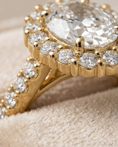 Fiona Select Halo Oval Lab Diamond Engagement Ring in 18K Yellow Gold, detail view | RockHer