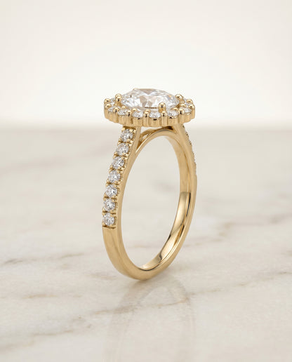 The Fiona Shared Prong Halo Oval Engagement Ring Setting in 18K Yellow Gold