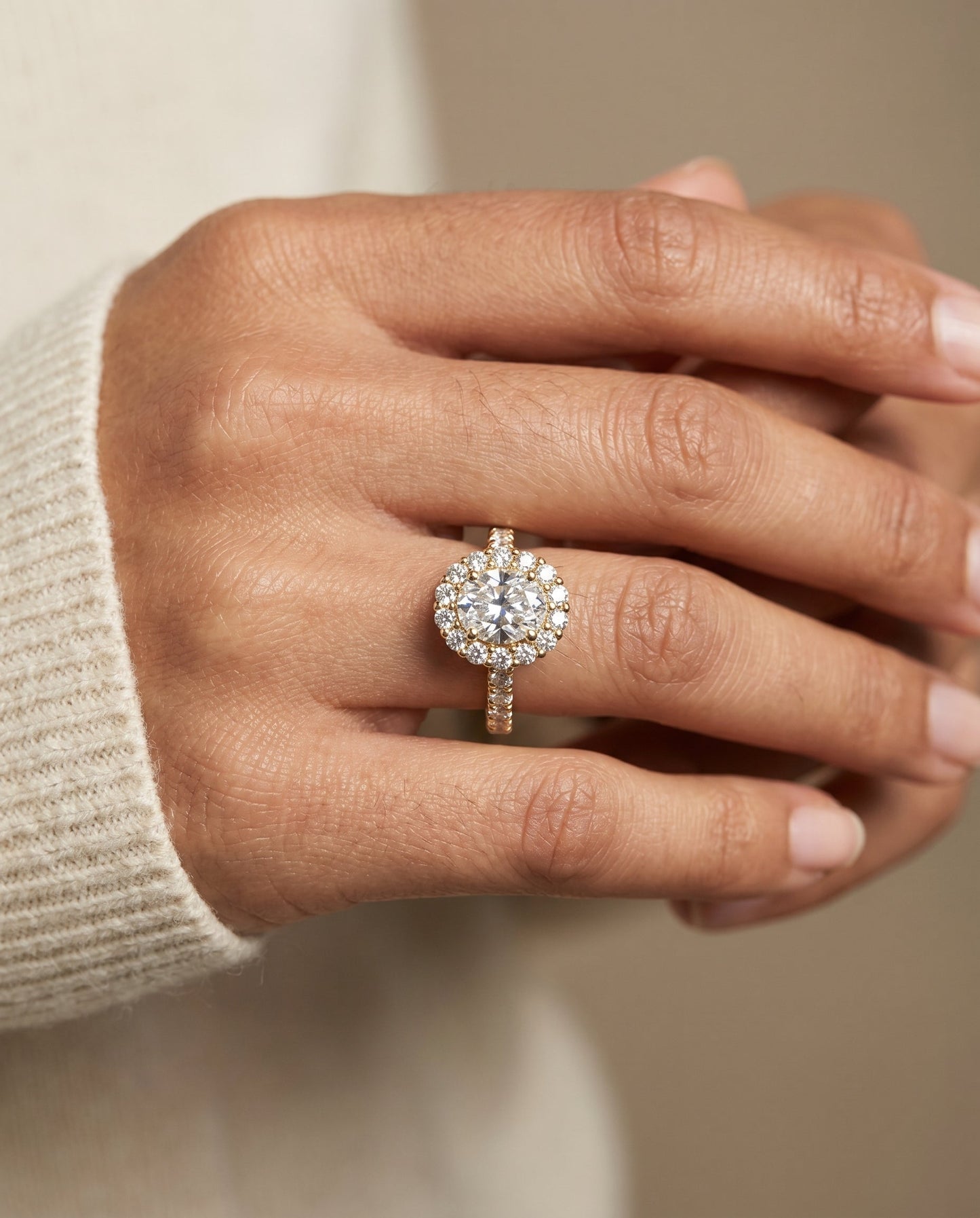 The Fiona Select Halo Engagement Ring with Lab Diamond in 18K Yellow Gold - view 3