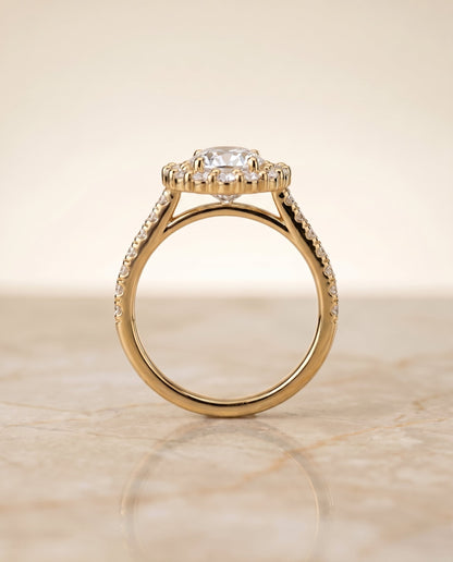 Fiona Select Halo Oval Lab Diamond Engagement Ring in 18K Yellow Gold, side view | RockHer