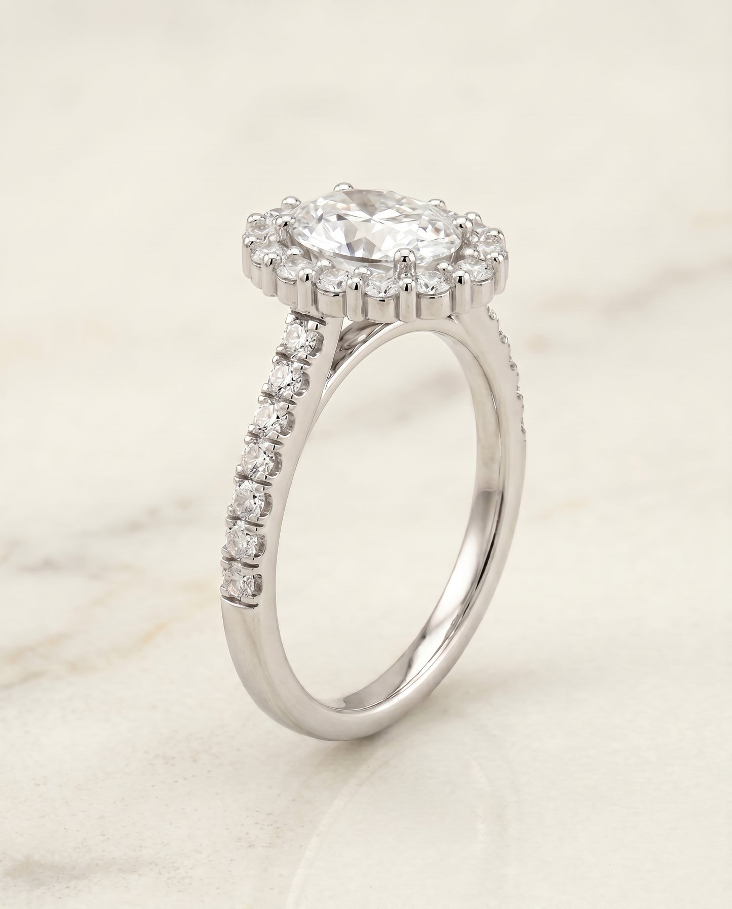 The Fiona Halo Engagement Ring Setting for Oval Diamonds in Platinum