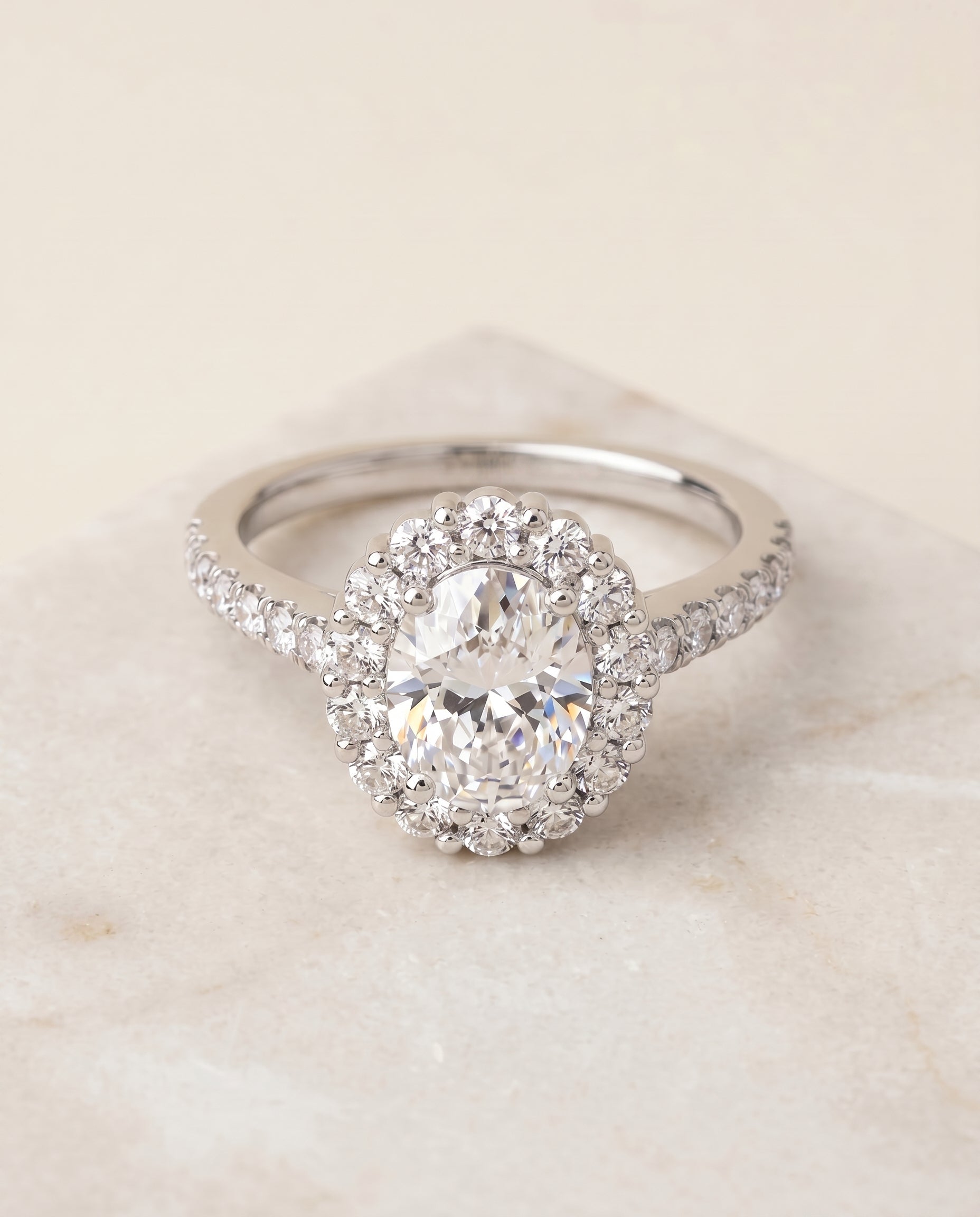 The Fiona Halo Engagement Ring Setting for Oval Diamonds in Platinum