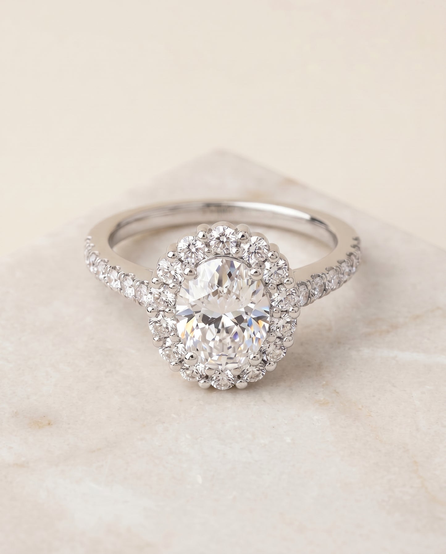 The Fiona Halo Engagement Ring Setting for Oval Diamonds in Platinum