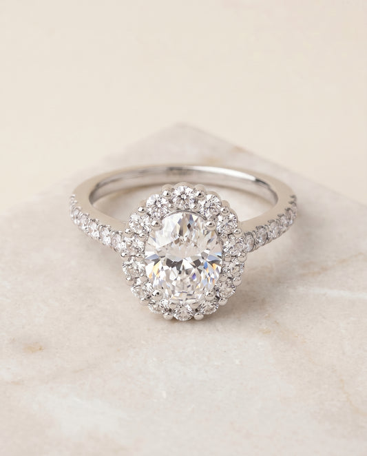 The Fiona Halo Engagement Ring Setting for Oval Diamonds in Platinum