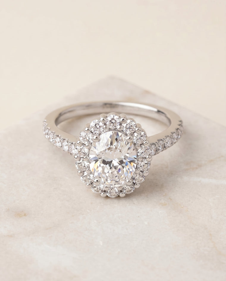 The Fiona Select Halo Oval Lab Diamond Engagement Ring in 18K White Gold