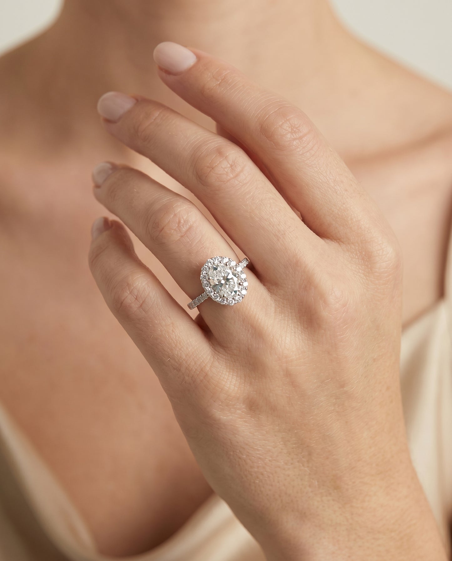 The Fiona Halo Engagement Ring Setting for Oval Diamonds in Platinum